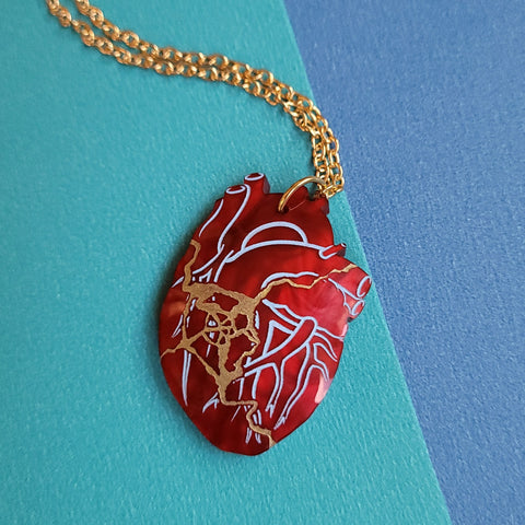 Red Kintsugi Heart Necklace