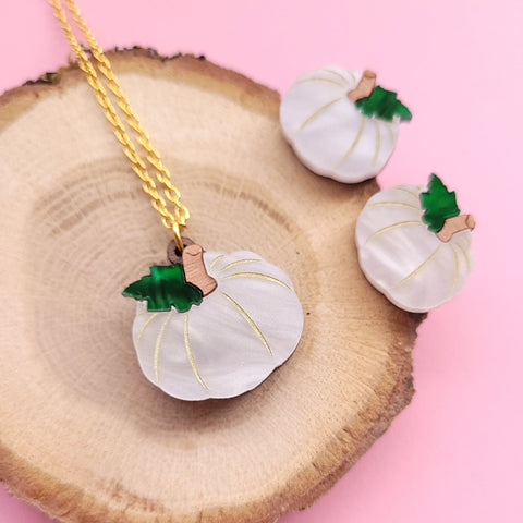 White Pumpkin Necklace & Earrings