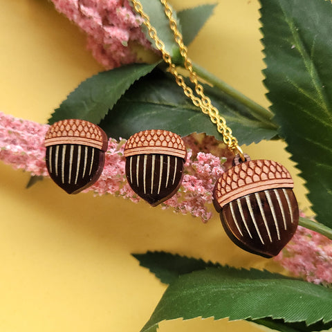 Brown Acorn Necklace & Earrings